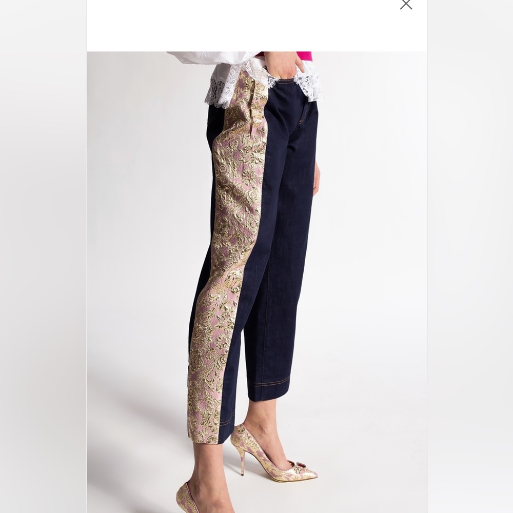 Dolce & Gabbana Italy 50 XXL 14 pink gold jacquard jeans NWT $1345